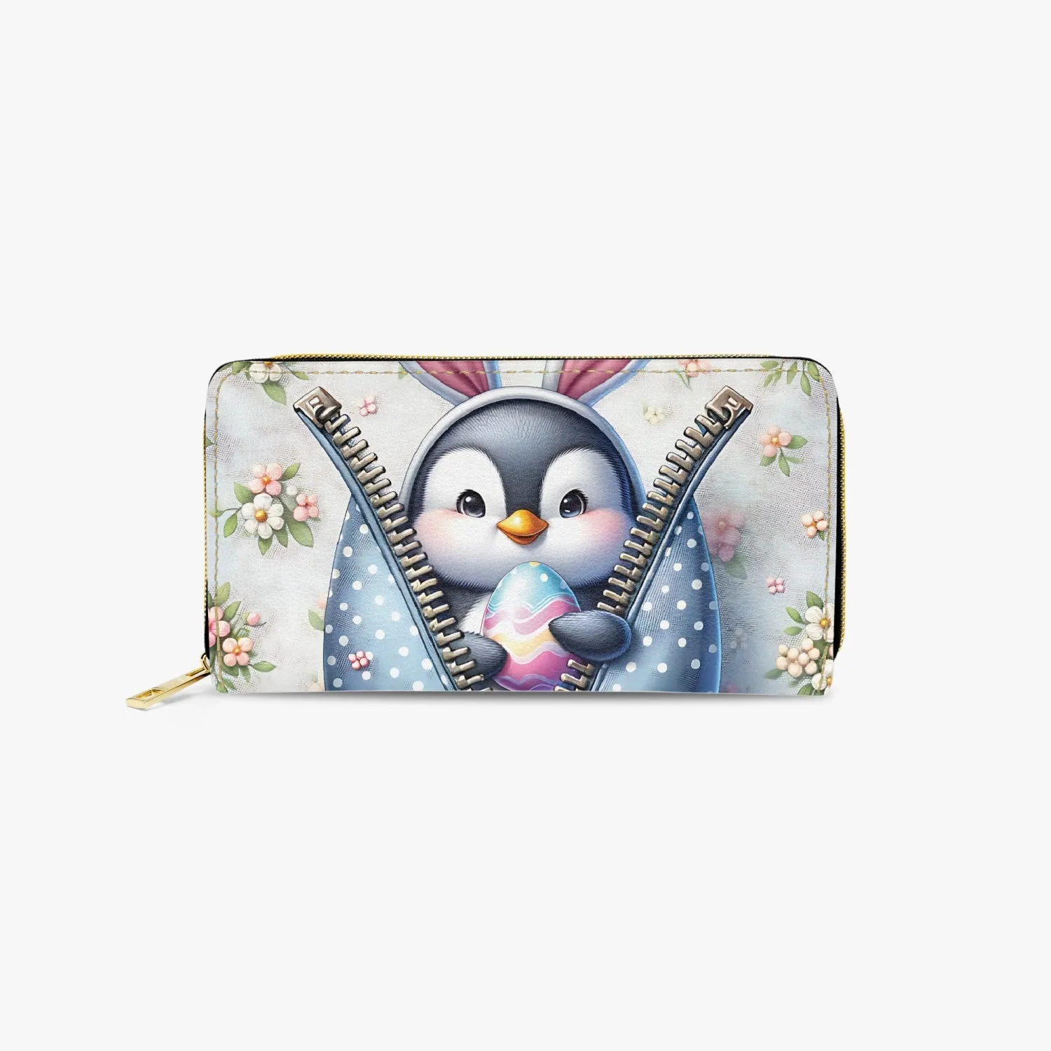 Long Type Zipper Purse, Easter, Penguin with Bunny Ears, awd-1306