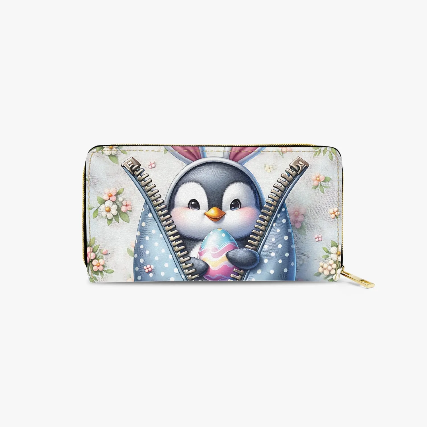 Long Type Zipper Purse, Easter, Penguin with Bunny Ears, awd-1306