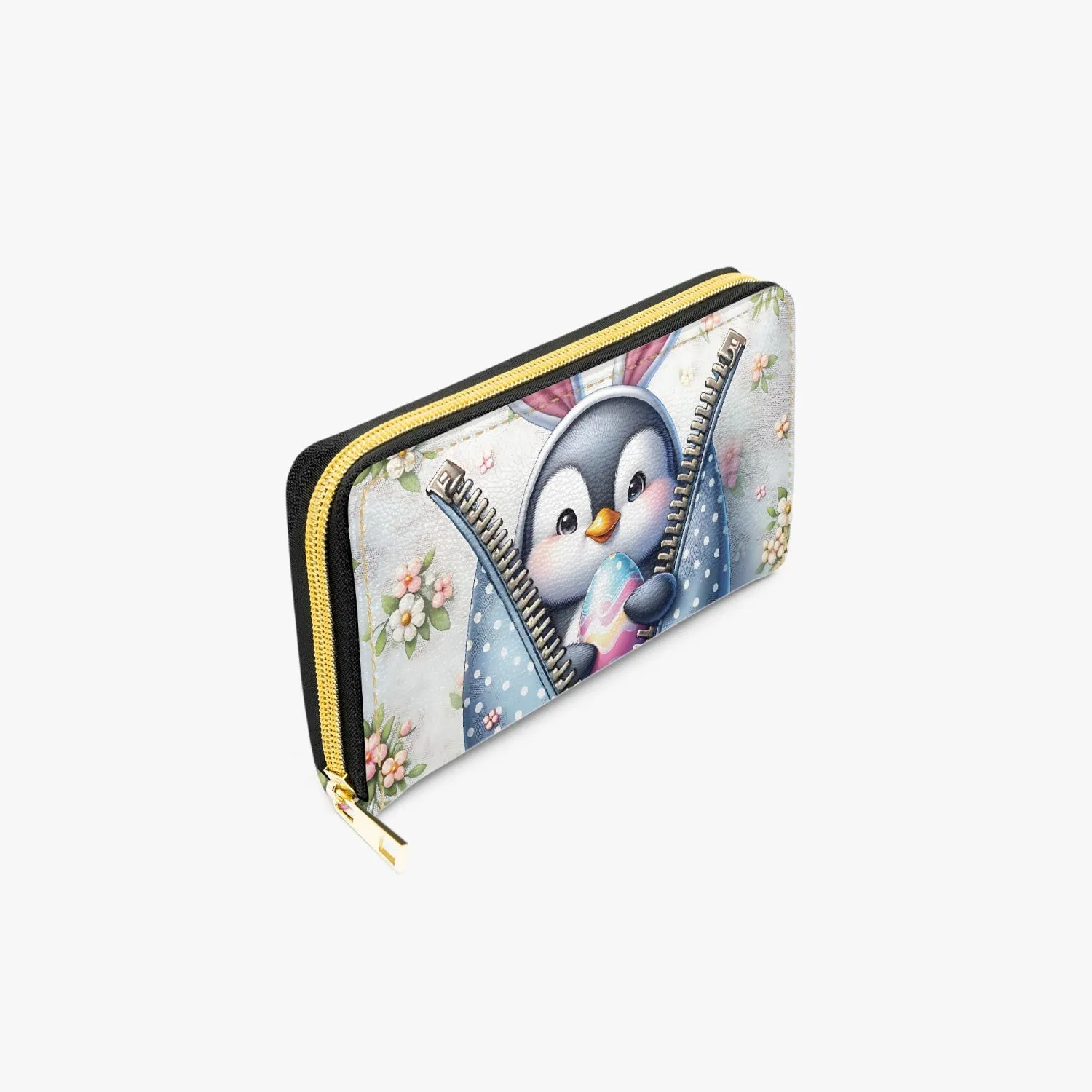 Long Type Zipper Purse, Easter, Penguin with Bunny Ears, awd-1306