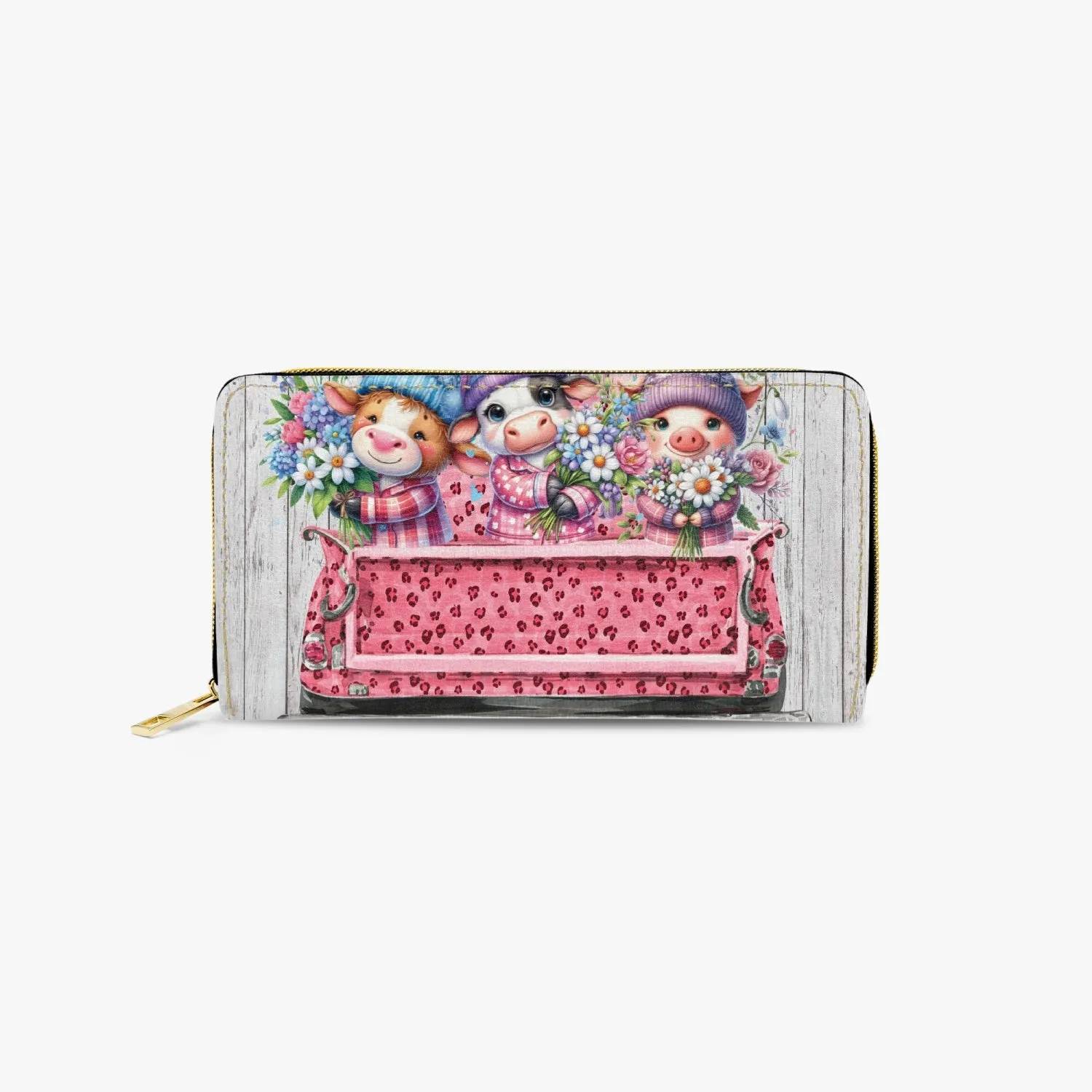 Long Type Zipper Purse - Farm Animals in back of Truck