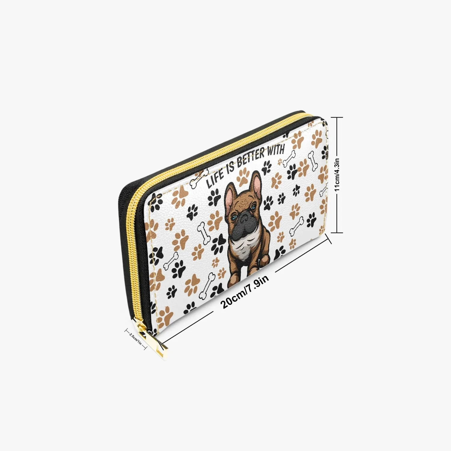 Long Type Zipper Purse, Life is Better with a Bulldog, awd-609