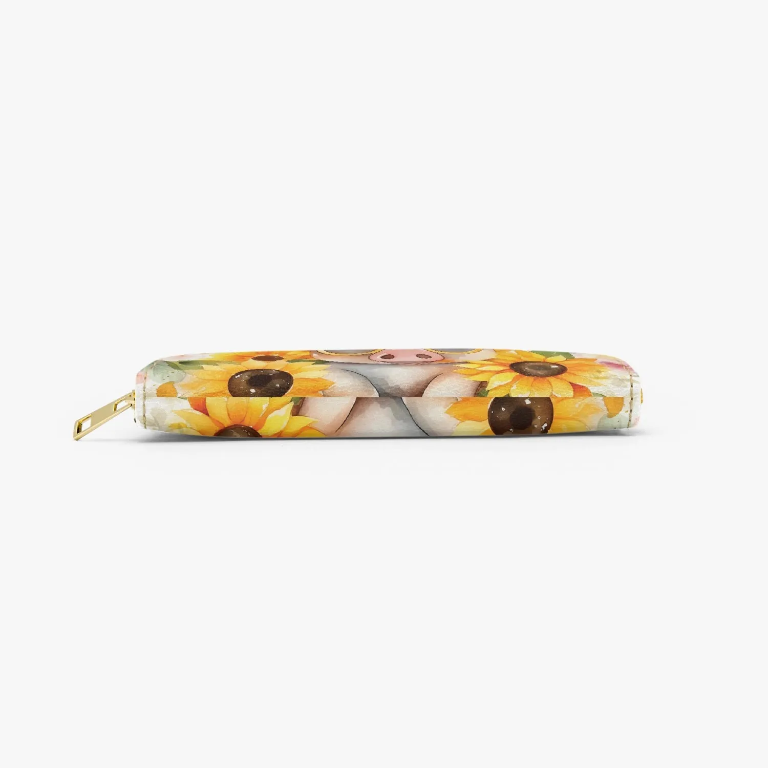 Long Type Zipper Purse, Pig, Sunflowers, awd-658