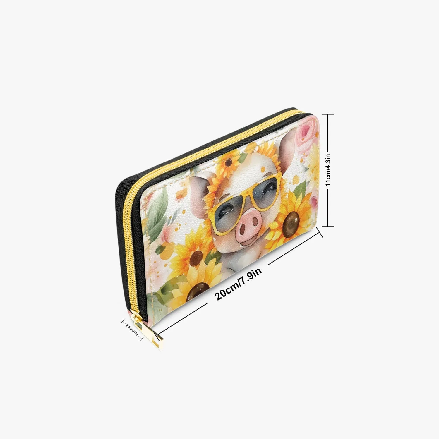 Long Type Zipper Purse, Pig, Sunflowers, awd-658