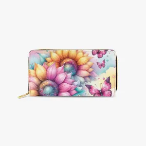 Long Type Zipper Purse, Sunflowers and Butterflys, awd-645