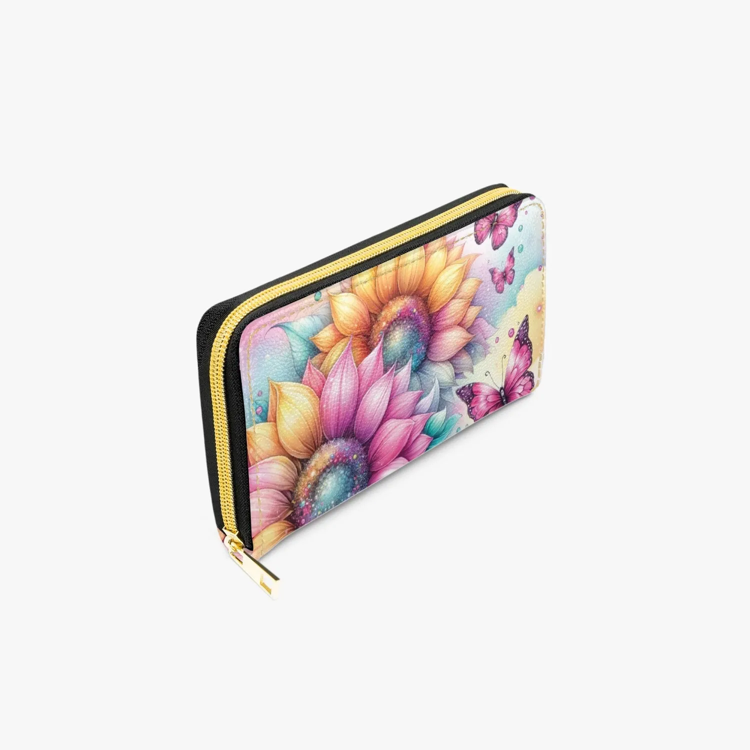 Long Type Zipper Purse, Sunflowers and Butterflys, awd-645