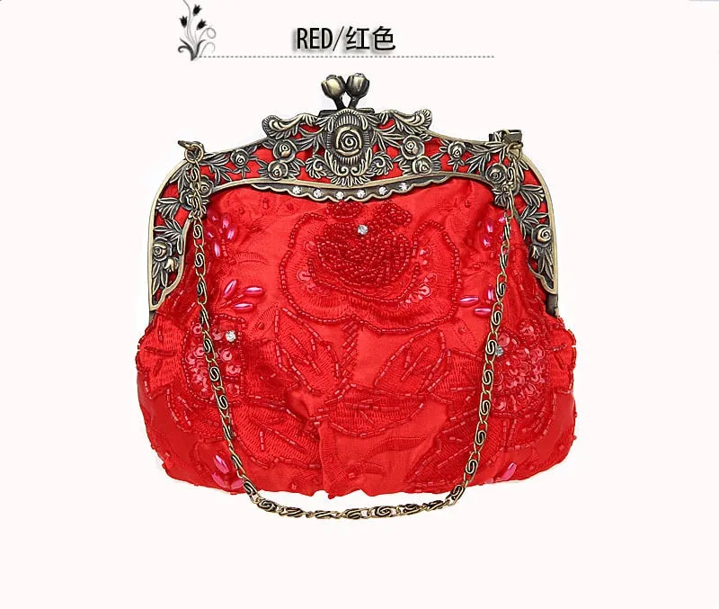 Lovely Beaded Embroidered Vintage Evening Bag-Sequined Clutch