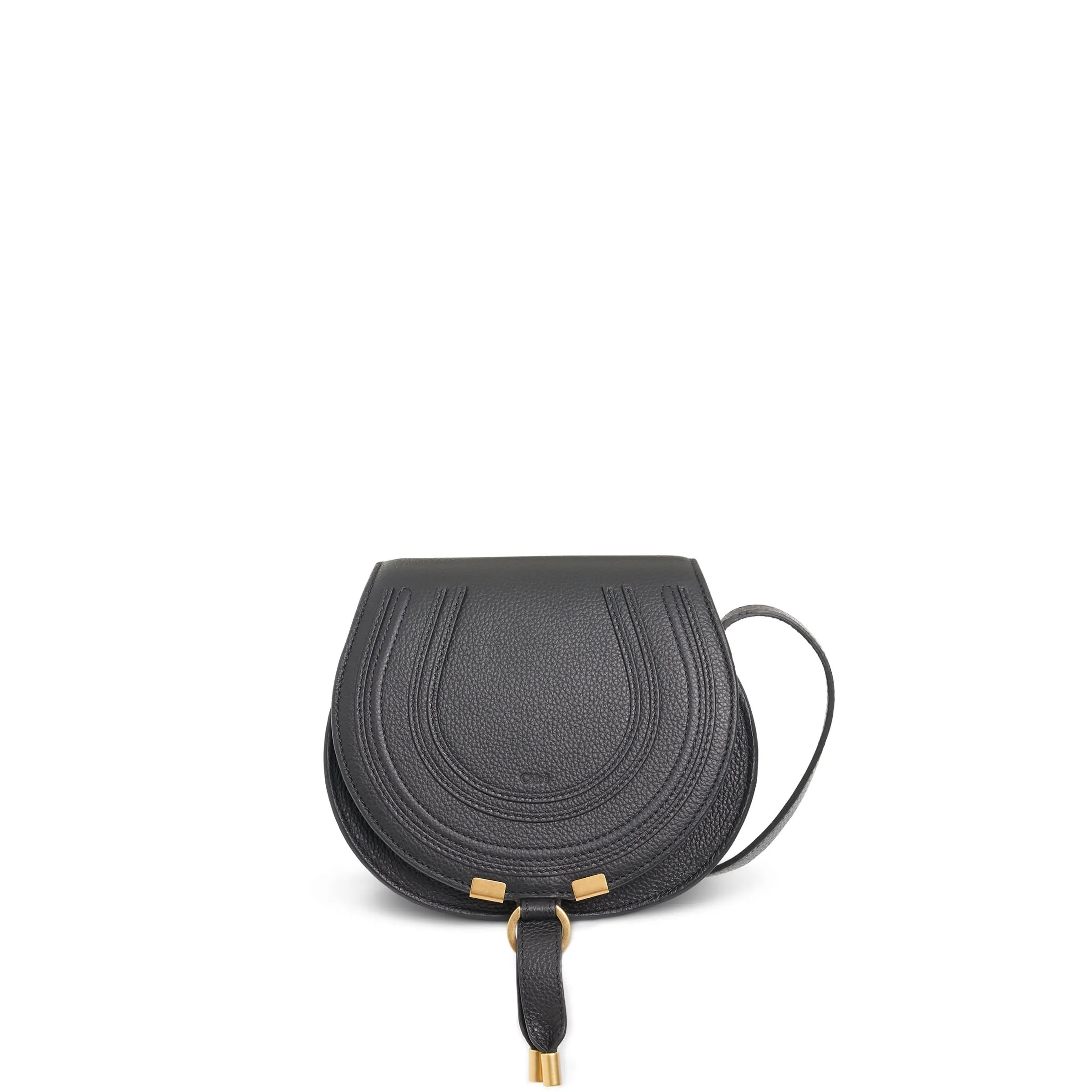 Marcie Saddle Mini Bag in Grained Calfskin in Black