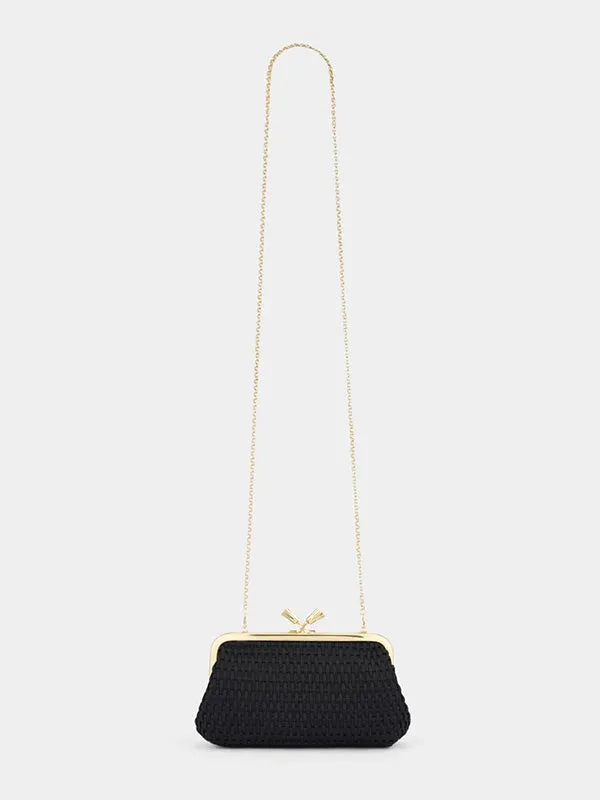 Maud Clutch Tassel in Black Satin