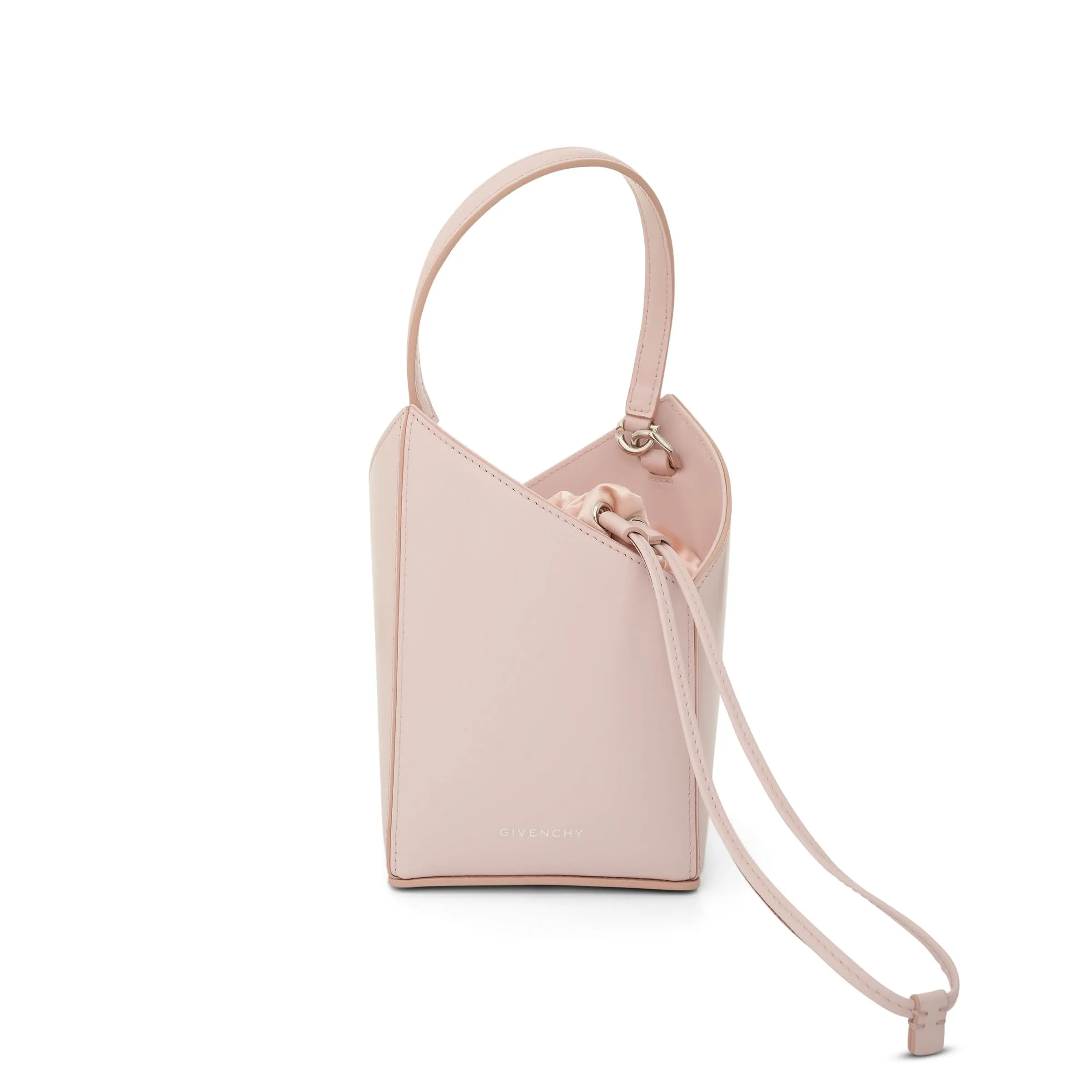 Mini Cut Out Bucket Bag in Box Leather in Light Pink