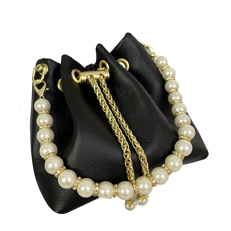 Mini Exquisite Bucket Handbags with Pearl Studded Strap