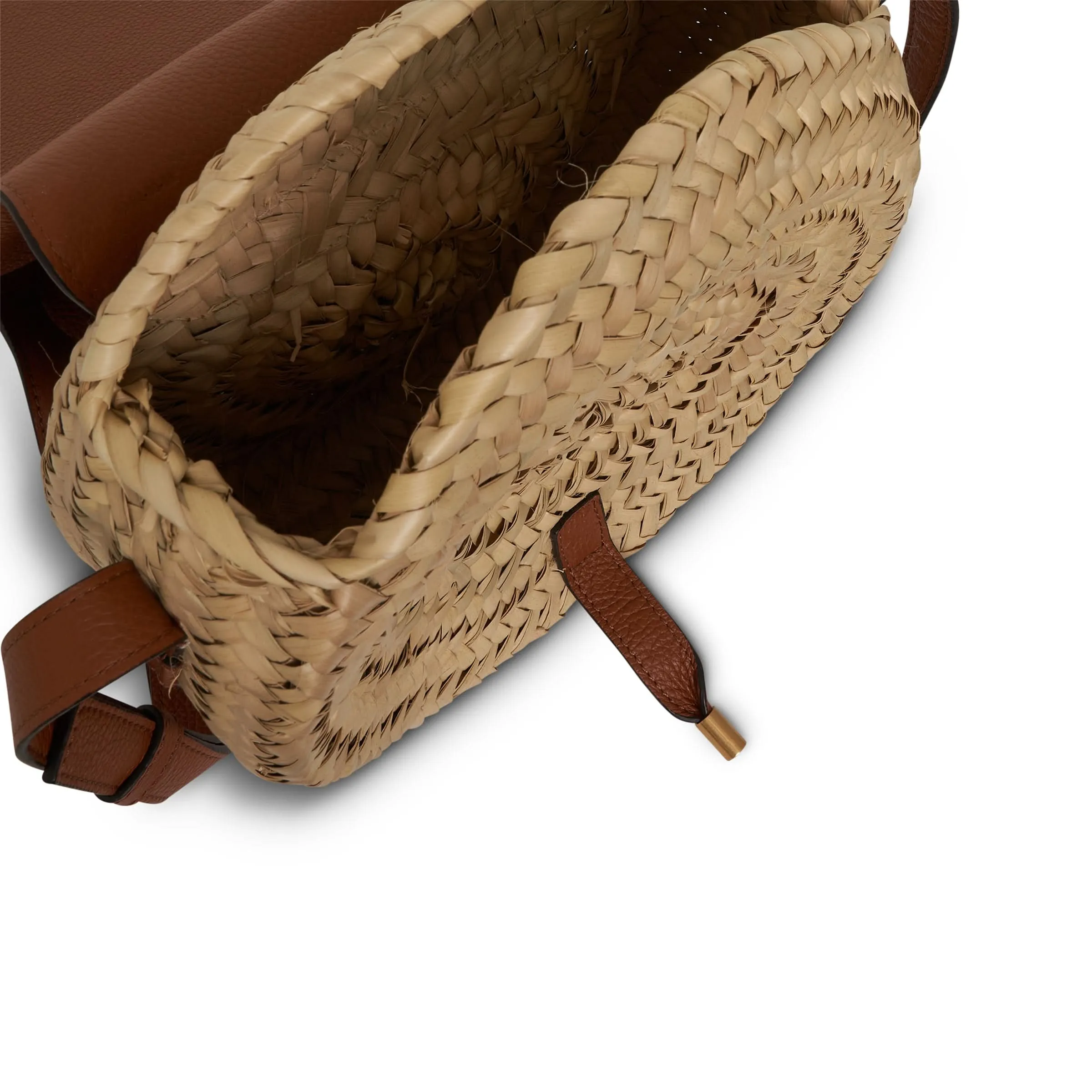 Mini Marcie Saddle Bag in Raffia & Calfskin in Tan