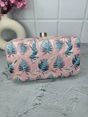 New Designer Printed Clutch With Beautiful Rose Knob