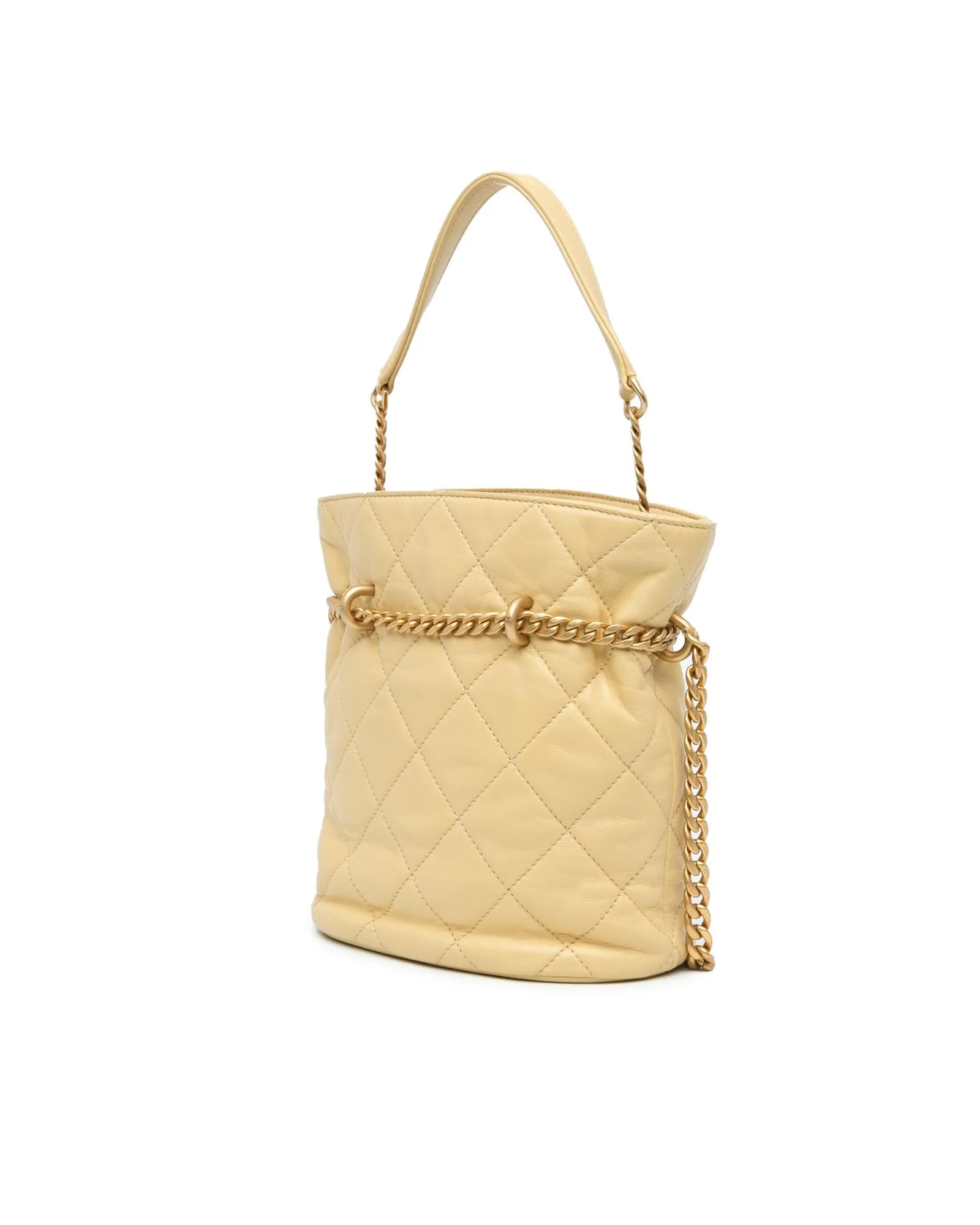 Quilted Lambskin Leather Bucket Bag with Chain Strap