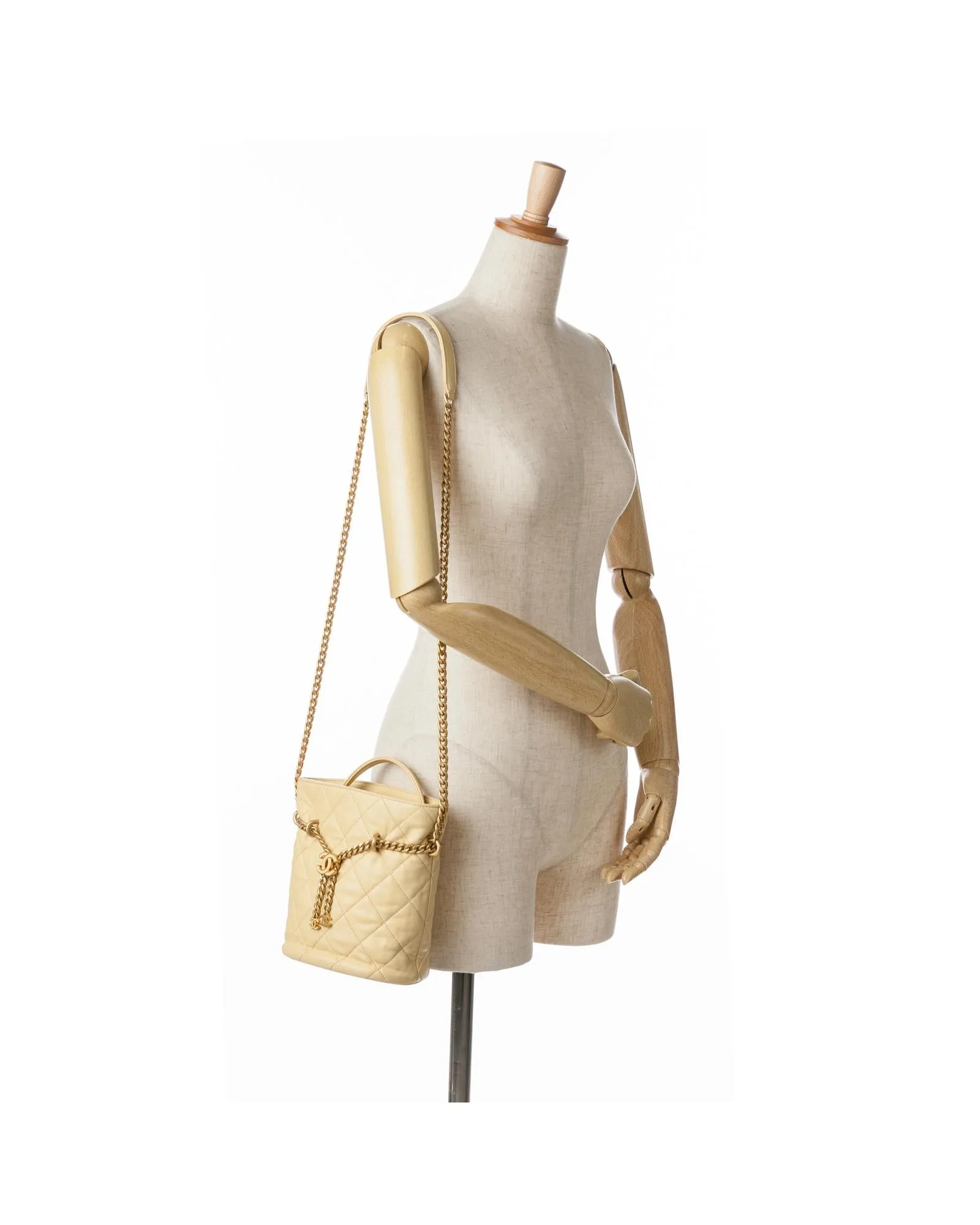 Quilted Lambskin Leather Bucket Bag with Chain Strap