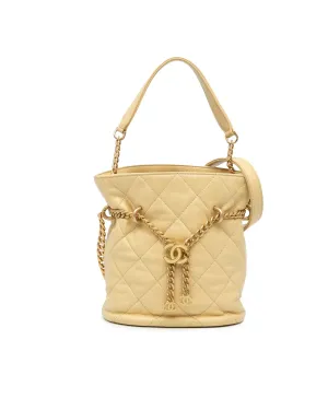 Quilted Lambskin Leather Bucket Bag with Chain Strap