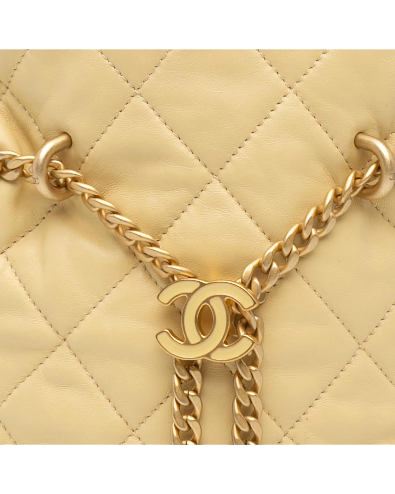 Quilted Lambskin Leather Bucket Bag with Chain Strap