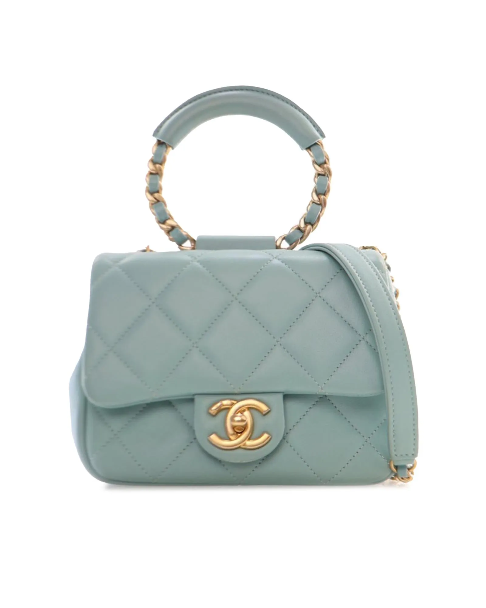 Quilted Lambskin Leather Flap Satchel with Chain Strap