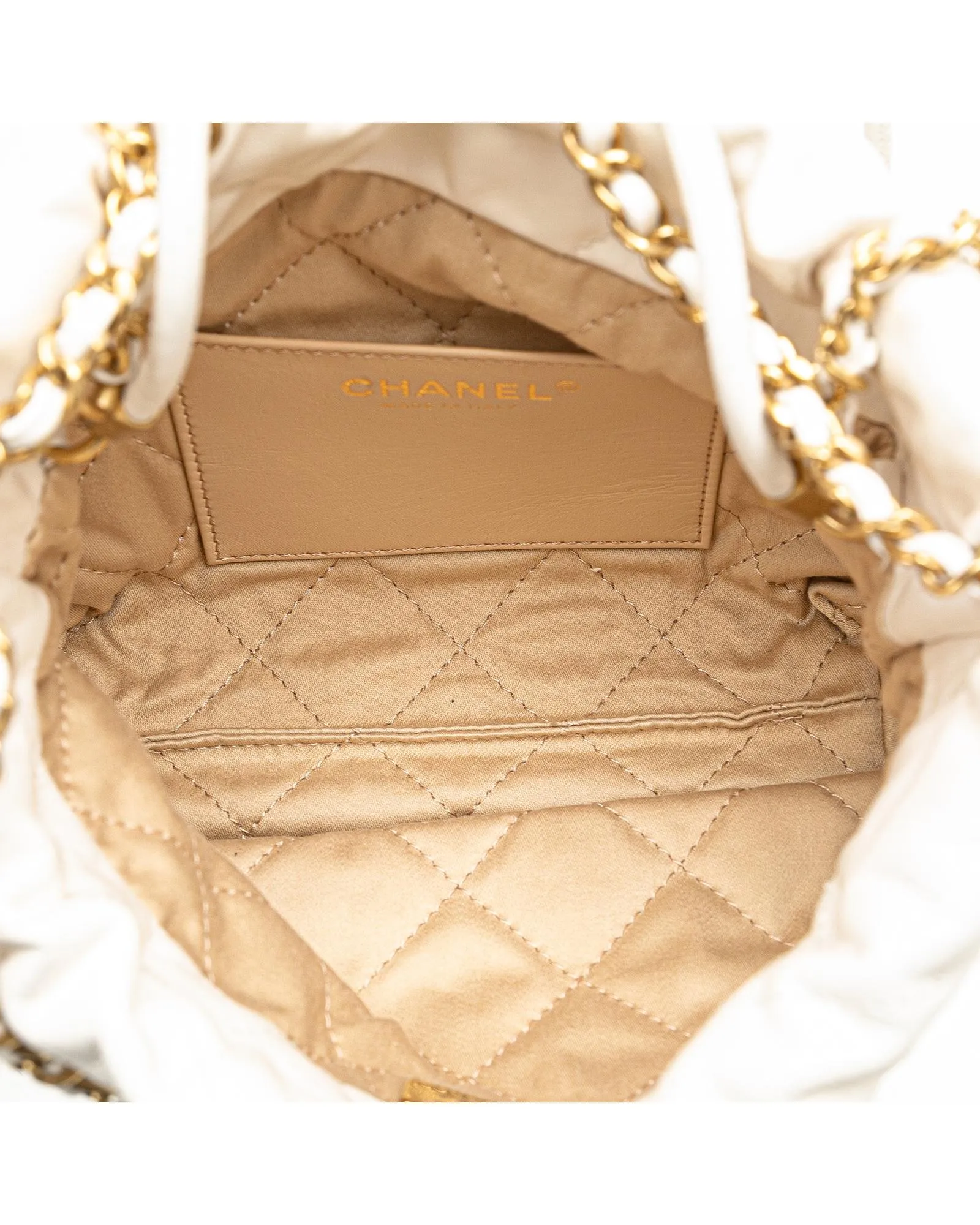 Quilted Leather Mini Hobo Bag with Chain Handles and Open Top