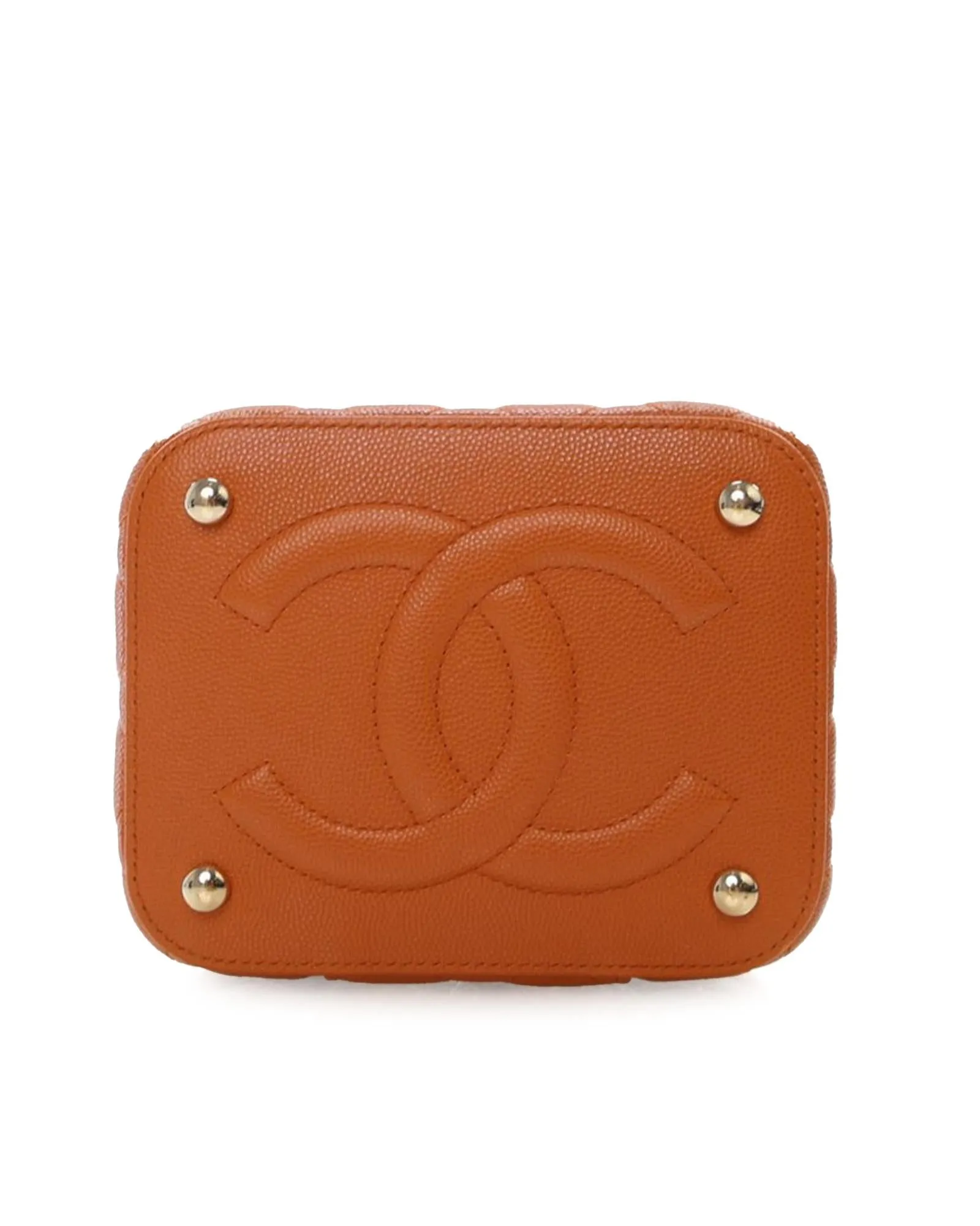 Quilted Leather Vanity Case with Chain and Top Handle