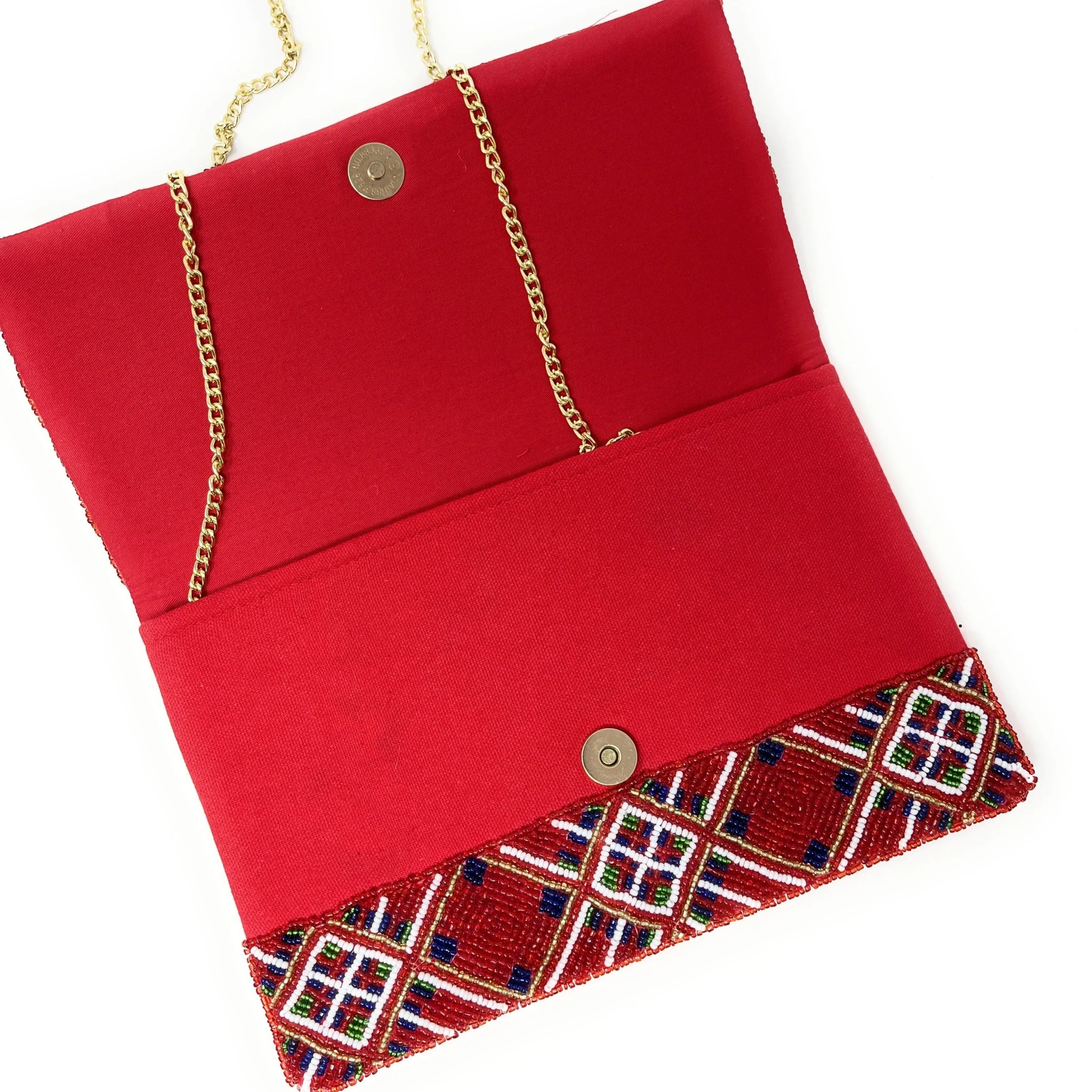 Red Tartan Beaded Clutch Purse