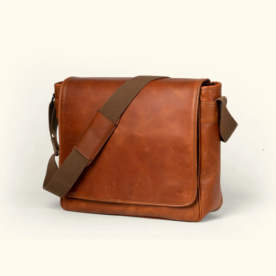 Roosevelt Buffalo Leather Satchel Messenger Bag | Amber Brown