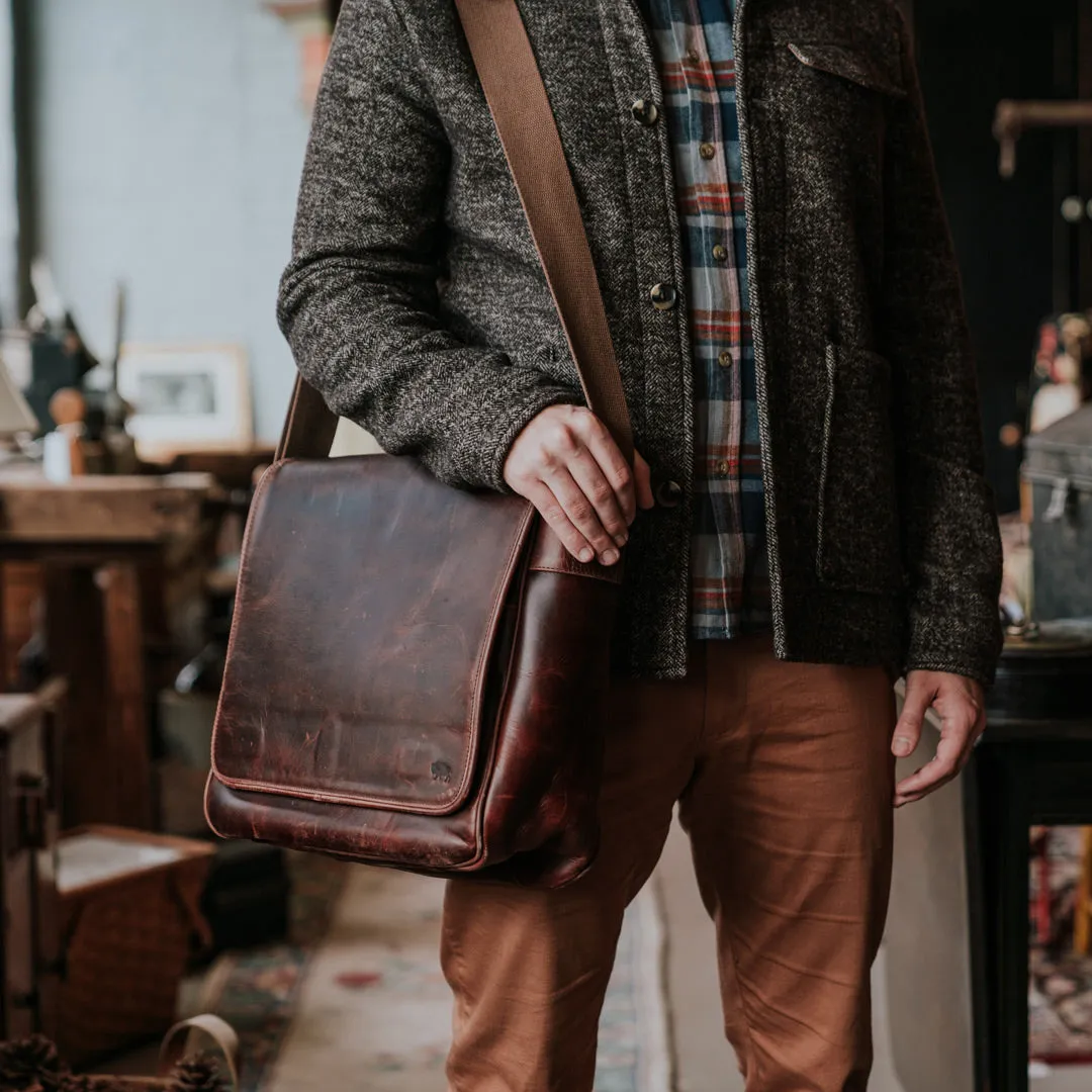 Roosevelt Buffalo Leather Satchel Messenger Bag | Dark Oak