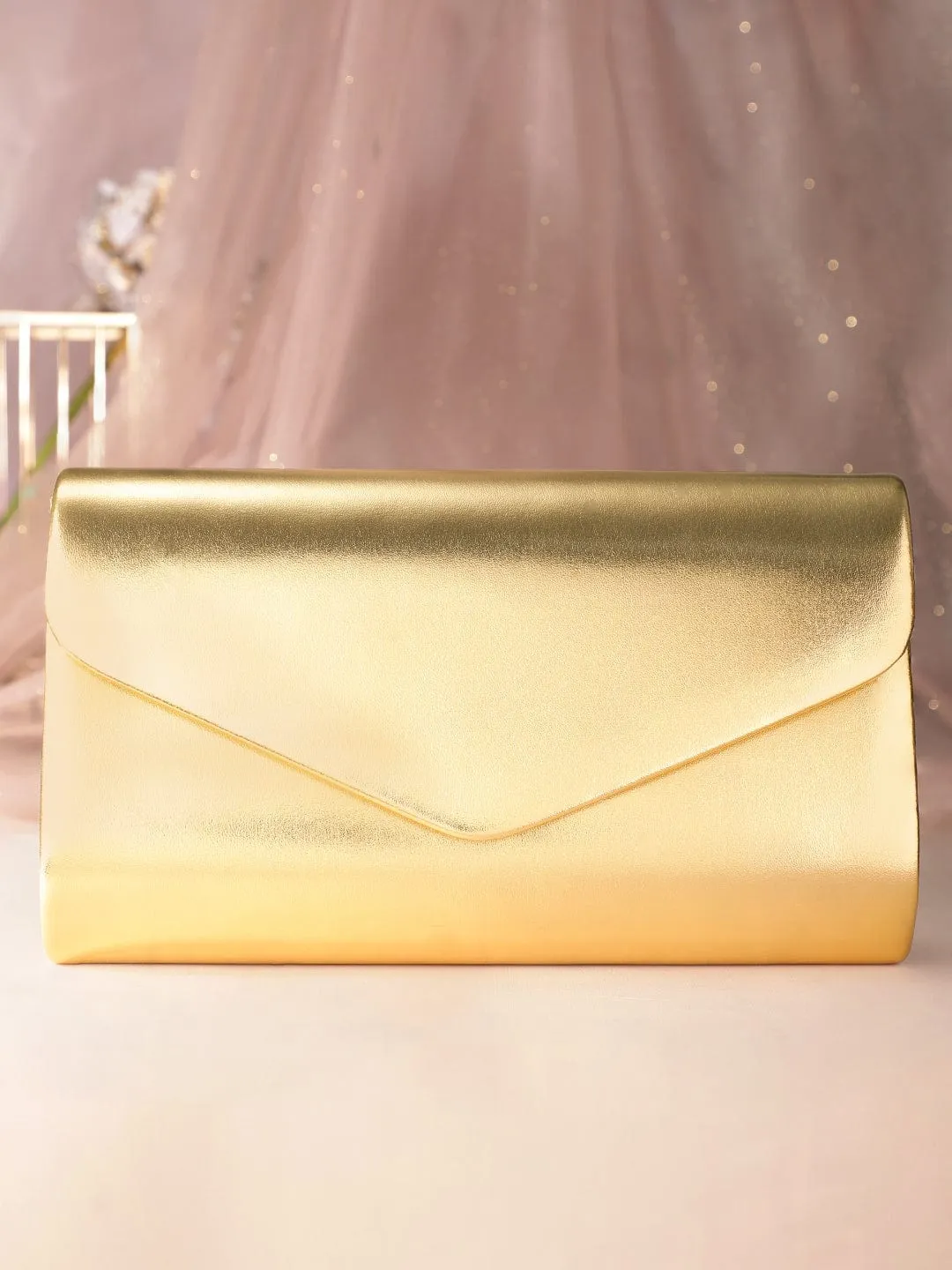 Rubans Gilded Allure Golden Glossy Finish Clutch Bag