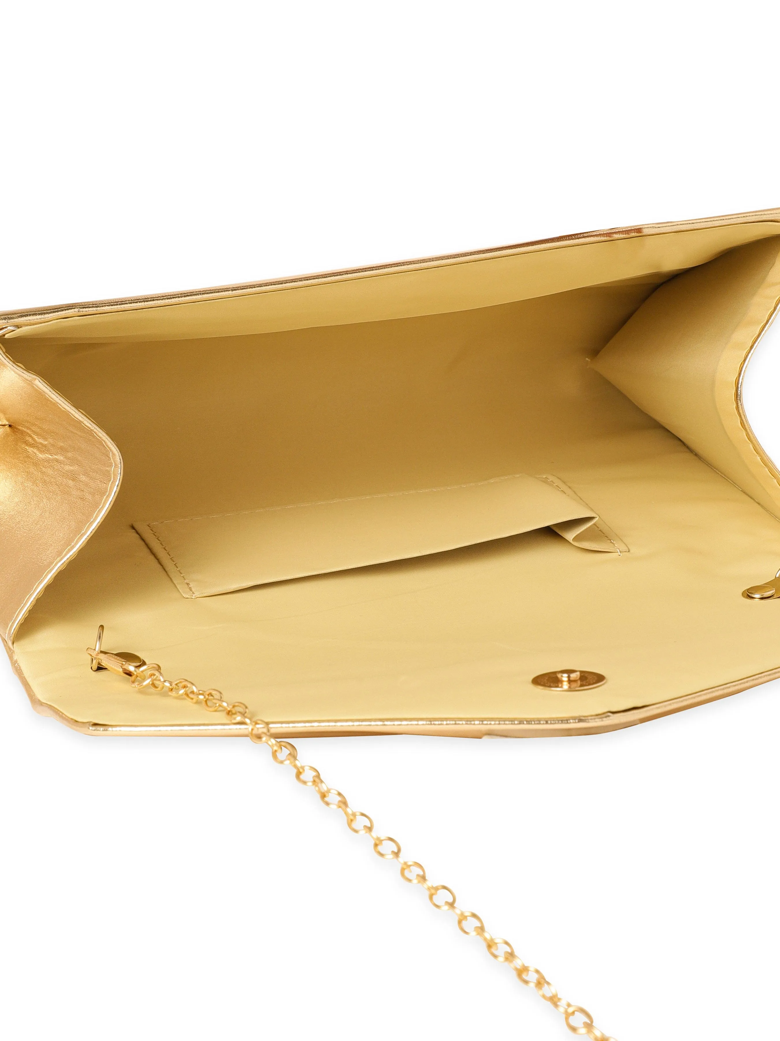 Rubans Gilded Allure Golden Glossy Finish Clutch Bag