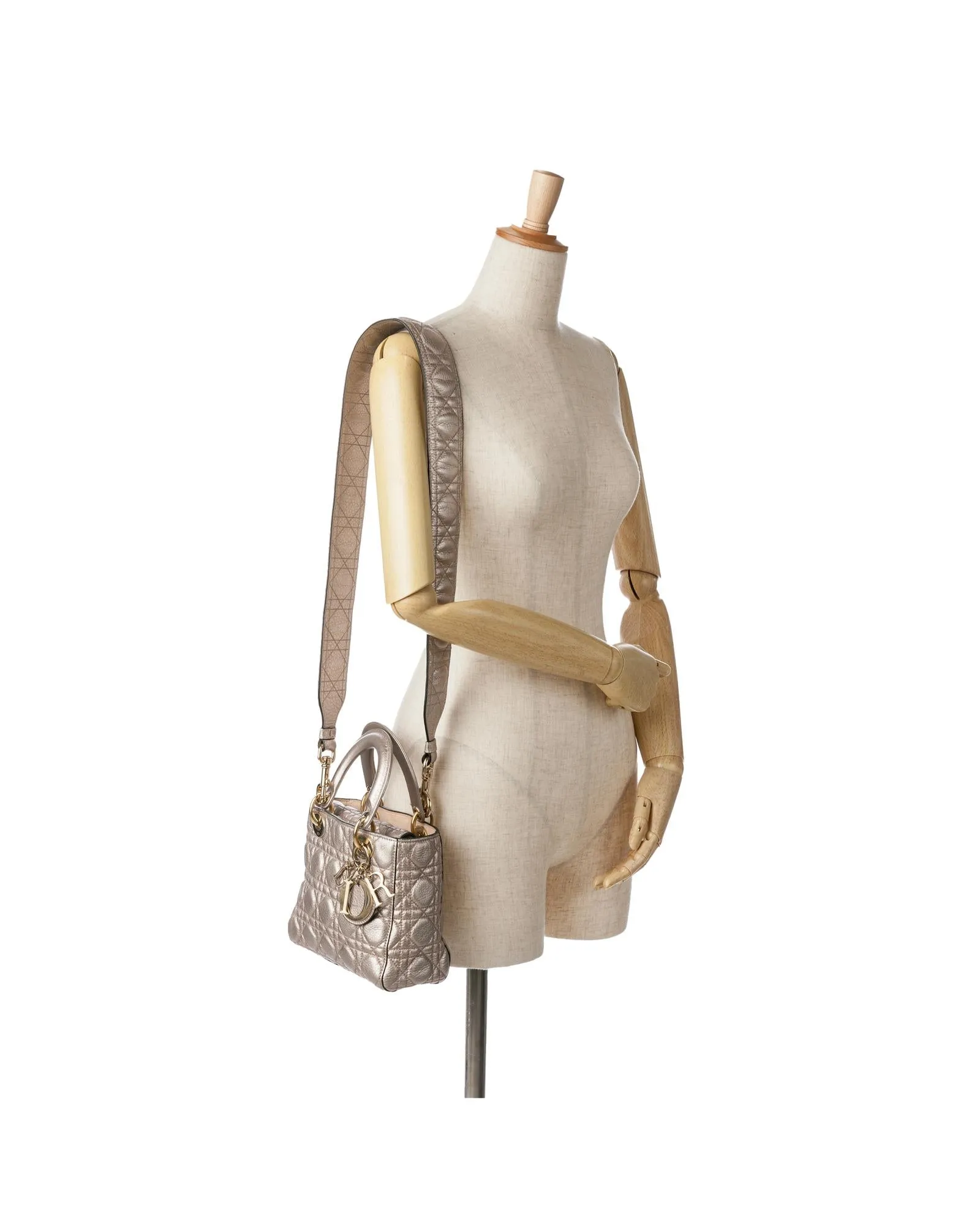 Small Metallic Quilted Calfskin Leather Bag with Detachable Strap