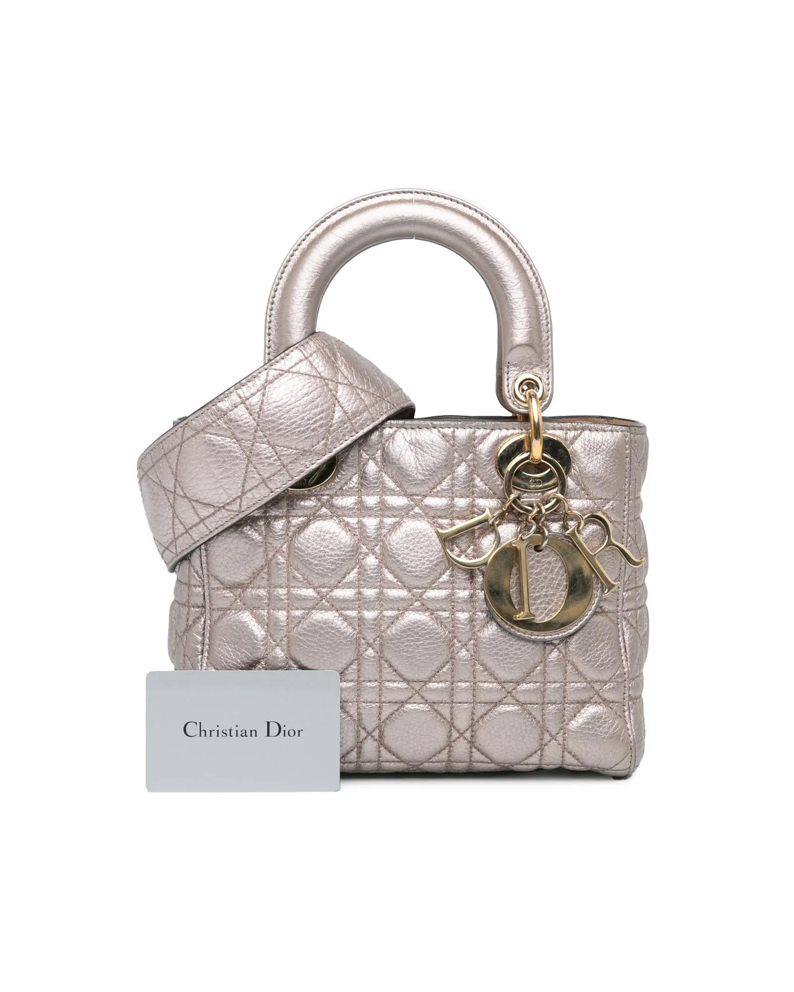 Small Metallic Quilted Calfskin Leather Bag with Detachable Strap