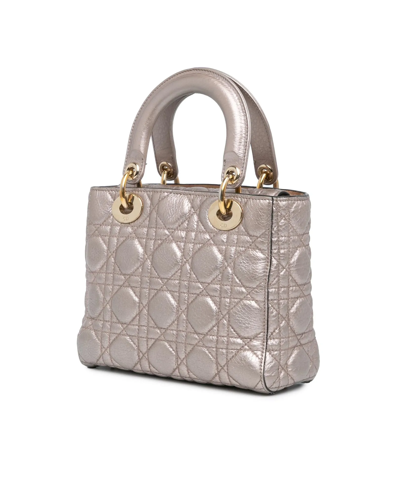 Small Metallic Quilted Calfskin Leather Bag with Detachable Strap