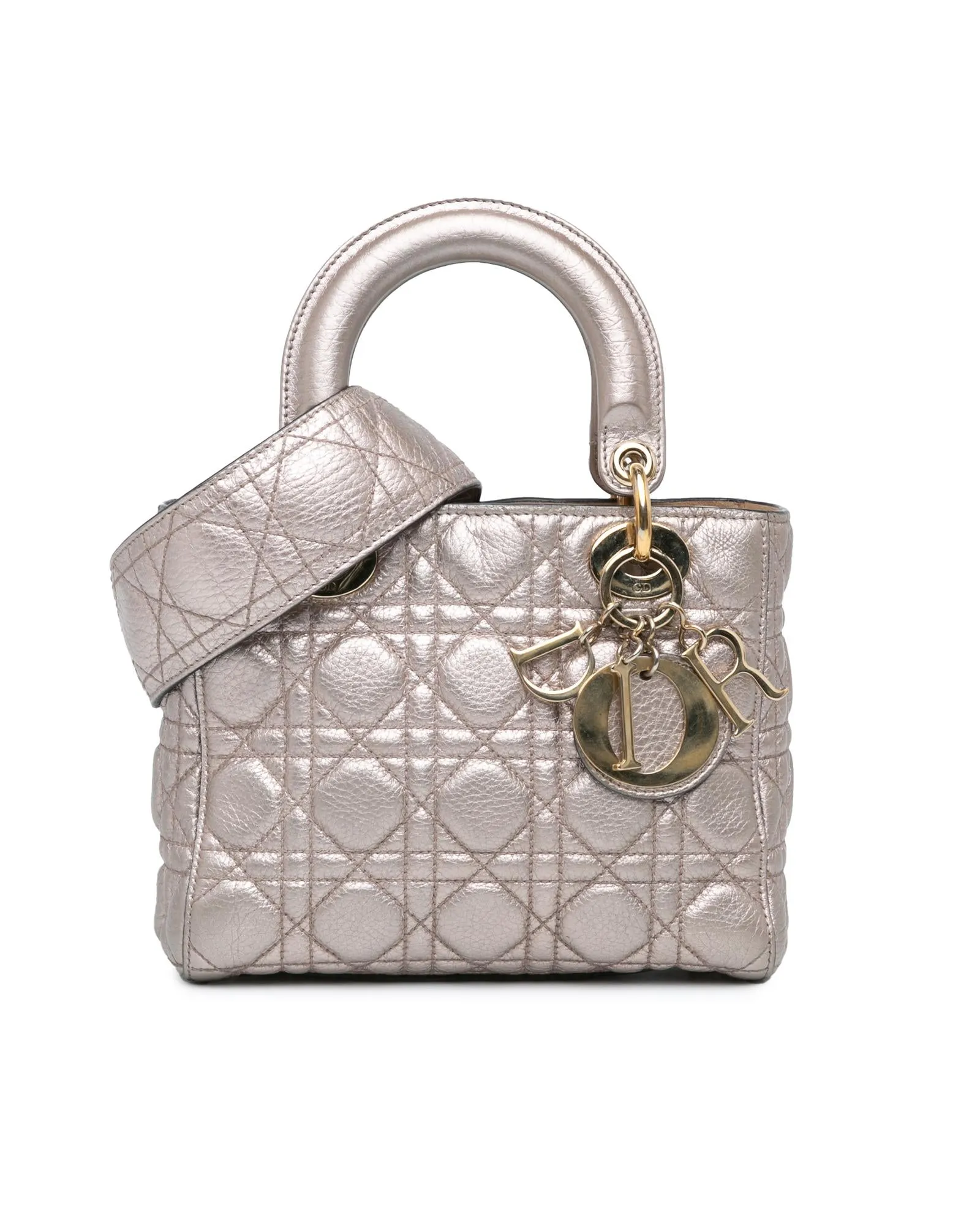 Small Metallic Quilted Calfskin Leather Bag with Detachable Strap