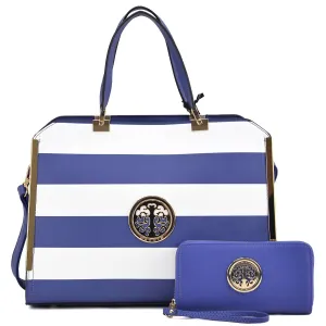 Striped Emblem Handbag with Matching Wallet