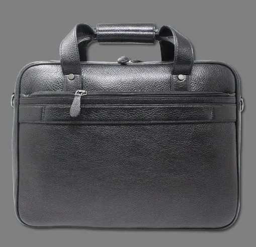 Taha Front Flap Genuine Leather Black Laptop Bag