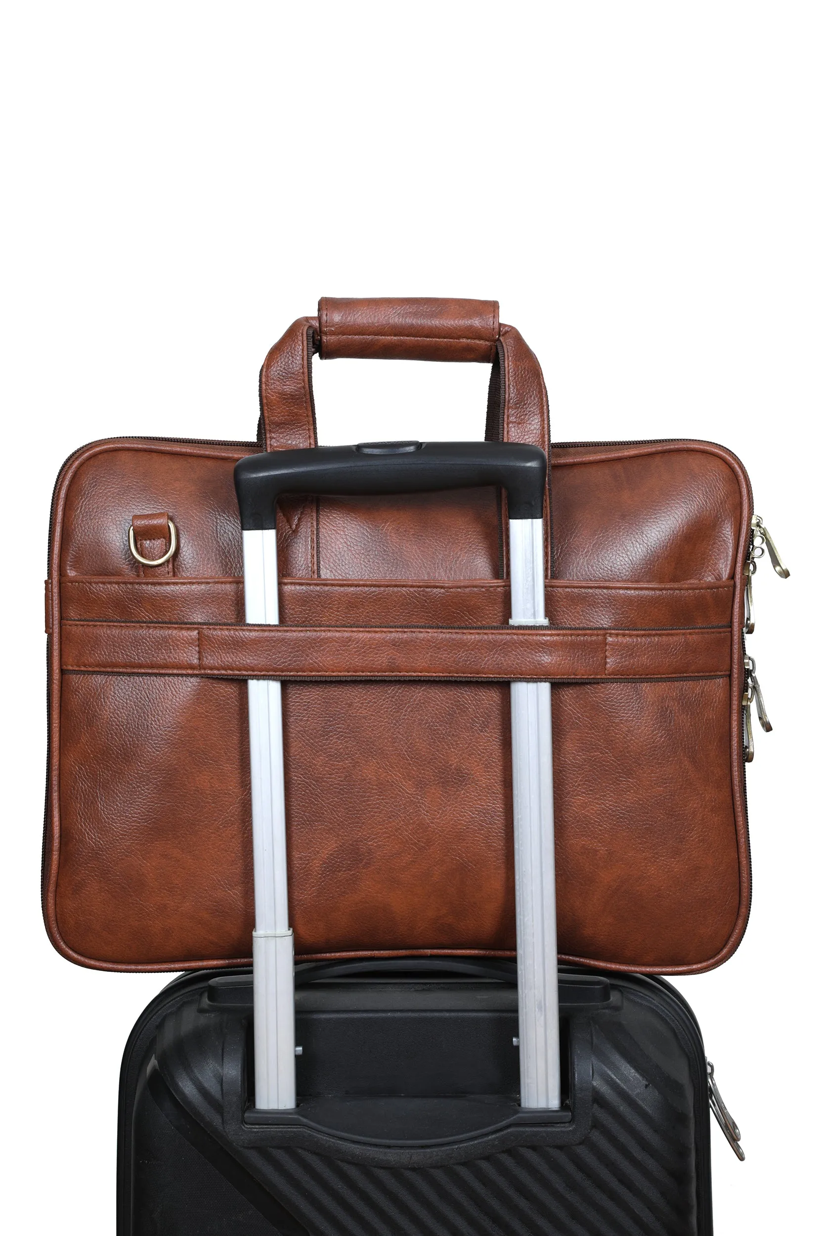 Vegan leather expandable slim laptop bag