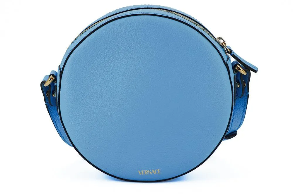 Versace Blue Calf Leather Round Disco Shoulder Bag