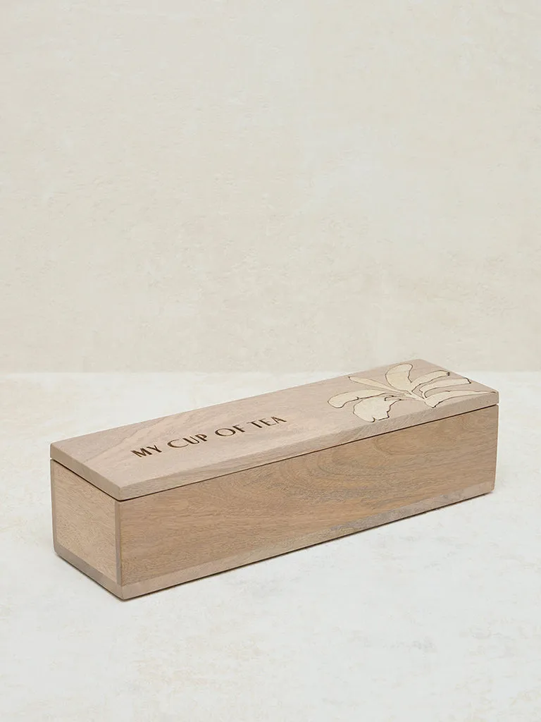 Westside Home Light Brown Leaf Design Tea Box