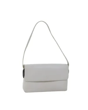 White Leather Shoulder Bag with 27cm Drop