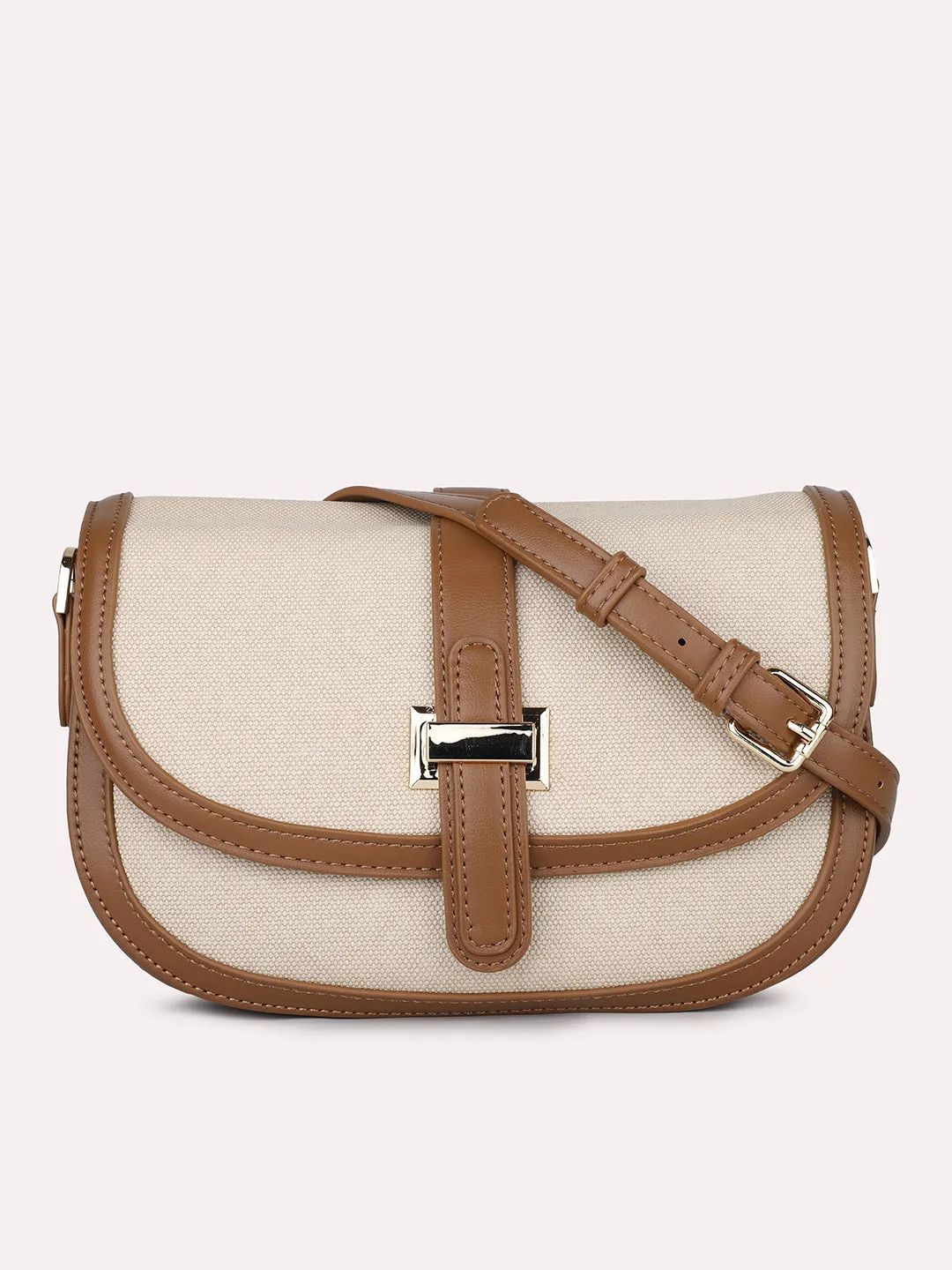 Women Tan Self Design Structured Sling Bag