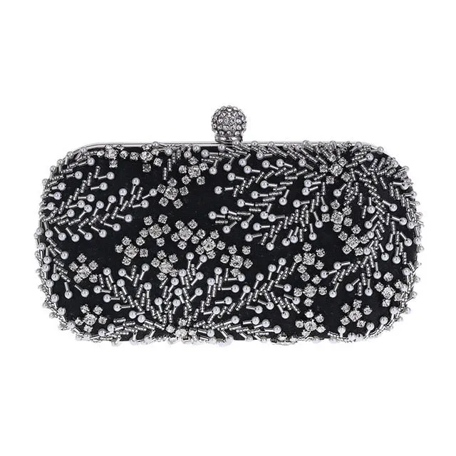 Women's Clutch Bag Crystal Pearl Clutch Purse Luxury Handbag Embroidery Evening Bag